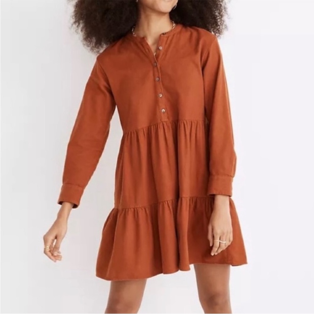 Madewell Flannel Button-Placket Tiered Mini Dress NWT